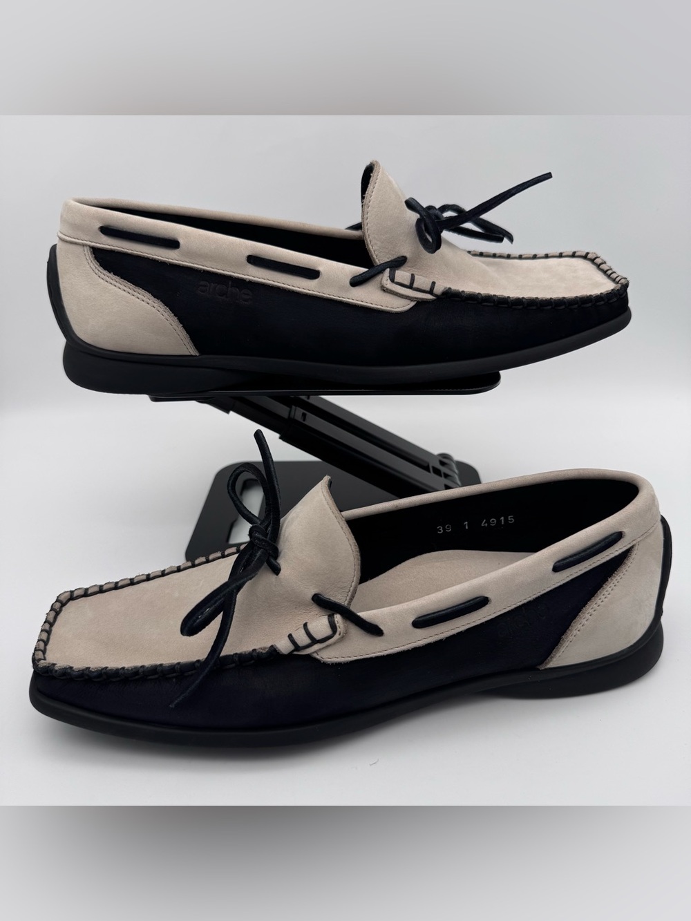 Arche Moccasin Loafers Two Tone Cream Black Leather Women EU 39 US 8 - Picture 3 of 13